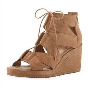 EILEEN FISHER Dibs tan leather suede lace up wedge heel sandals